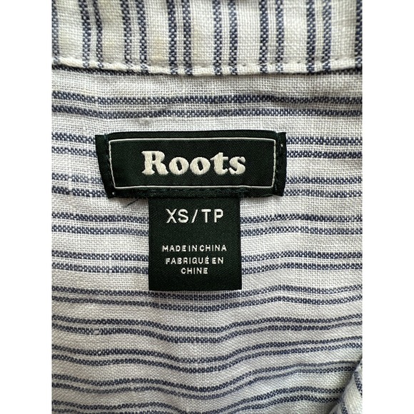 Roots Canada Womens Linen Popover Size XS Blue & White Striped Top Beach Coastal - Picture 7 of 9